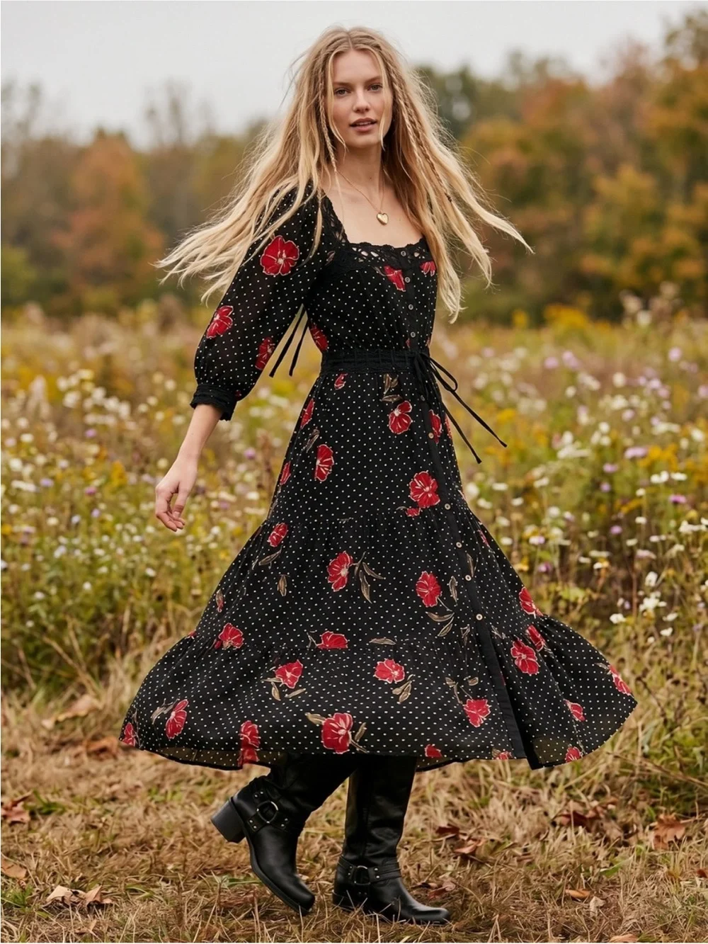 NWT Free People Morning Meadows Long-Sleeve Maxi Dress